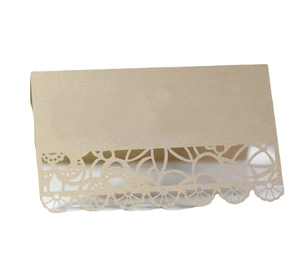 Champagne gold laser cut lace wedding place card made of premium pearlescent paper