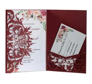 Laser Cut Rose Floral Wedding Invitation Pearlescent Paper Hollow Out Party Engagement Invite Cards For Bride Shower