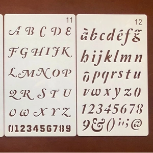 Set of two transparent PET alphabet and number stencils for creative DIY drawing and painting