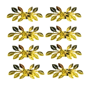 Set of 8 elegant gold leaf napkin rings with detailed leaf veins for wedding table decor