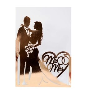 Laser Cut Wedding Invitation Cards Bride Groom Silhouette Heart Mr Mrs Reflective Artificial Pearl Paper Greeting Cards Engagement Ceremony Supplies