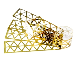 Golden reflective metal napkin ring with hollow geometric triangle design for party decor