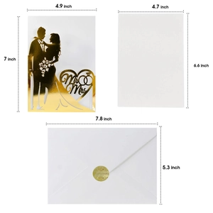 Elegant laser-cut wedding invitation set with golden bride and groom silhouette design