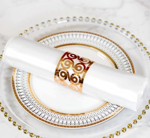 Elegant gold metal hollow laser-cut napkin ring with geometric patterns for wedding decor