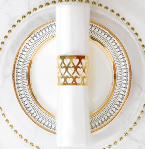 Heart Hollow Laser Cut Paper Napkin Rings Mirror Gold Silver Rose Gold For Wedding Valentine Party Table Decoration
