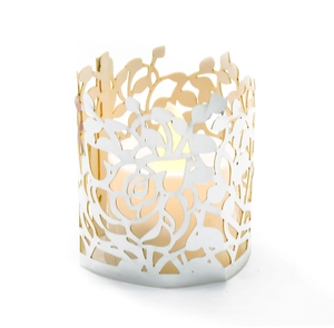 Hollow rose metal candle holder with laser-cut leaf patterns for festive party decoration