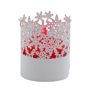 Laser cut snowflake Christmas paper lampshade with a red LED pillar candle inside