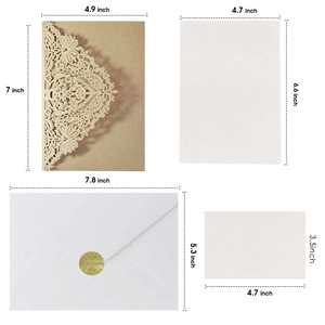 Kit d'invitation découpé au laser avec pochette crème, carte blanche et dimensions