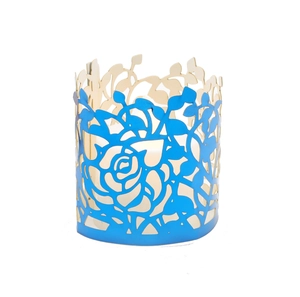 Abat-jour rose évidé bleu roi avec intérieur or champagne pour bougies LED festives