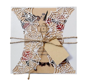 Laser Cut Spiderweb Halloween Invitation Cards With Pearl Paper Kraft Inner Cards Twine Tags And Envelopes Gothic Party Invitations