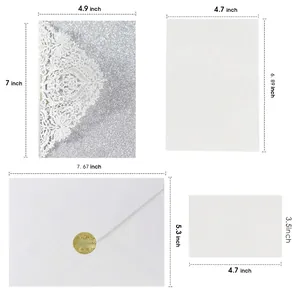 Laser cut glitter wedding invitation set with detailed size chart for all card components