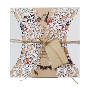 Laser Cut Hollow Snowflake Christmas Invitation Cards Artificial Pearl Paper Kraft Greeting Cards For Winter Wedding Party Decoration