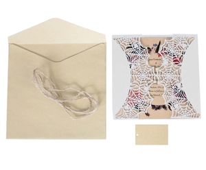 Laser cut spider web invitation set with kraft envelope and vintage floral cards