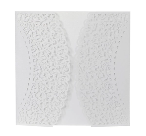 Elegant laser-cut floral lace wedding invitation card in white specialty paper