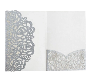 Elegant Rose Flower Laser Cut Hollow Artificial Pearl Paper Glitter Invitation Card Set For Wedding Party Celebration Greeting Card