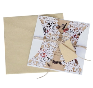 Laser cut snowflake Christmas invitation set with kraft paper envelope and twine rope