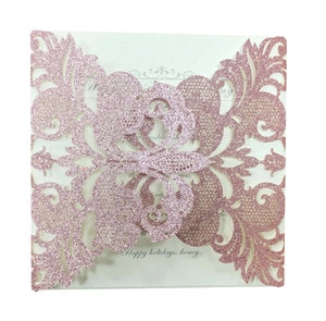European Glitter Paper Laser Cut Wedding Invitation Card Elegant Floral Hollow Greeting Card For Banquet Celebration