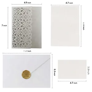 Laser-cut pearl white wedding invitation set with pocket, insert, envelope and seal