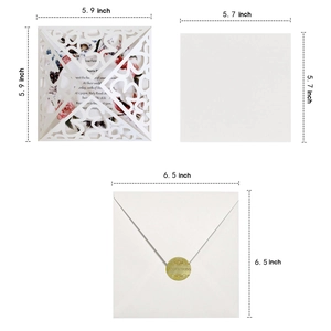 Laser cut wedding invitation set with floral hollow cover and gold seal sticker
