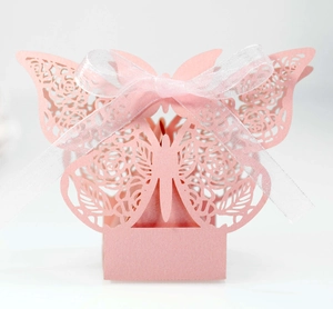 Hollow Butterfly Candy Box European Laser Cut Floral Paper Gift Box With Ribbon For Wedding Party Celebration Decoration