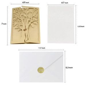 Laser cut tree of life wedding invitations set with pearlescent pocket and white envelopes