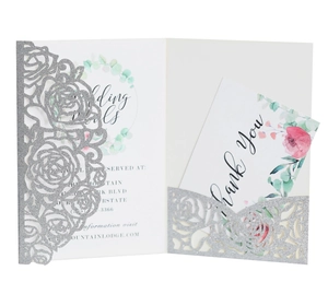 Laser Cut Rose Glitter Wedding Invitations With Envelopes Valentine's Day Engagement Party Elegant Floral Greeting Cards