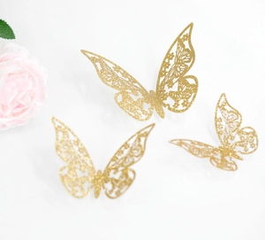 Pegatinas de pared de mariposa 3D huecas doradas para fiesta y decoración hogar