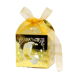 Elegante goldene lasergeschnittene Geschenkbox mit Schleife für Hochzeiten und Partys
