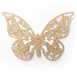 Golden glitter butterfly decoration with hollow laser-cut design for party and wall decor