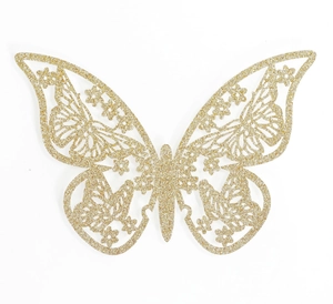 3D hollow gold glitter paper butterfly decoration for festive party and wall decor