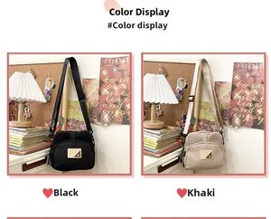 Detailed comparison of black and khaki nylon crossbody bags with cute ear-shaped designs