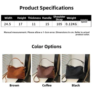 Detailed size specifications and dimensions for the vintage suede crossbody bag model