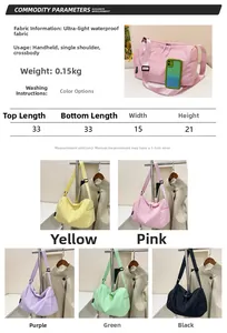 Tableau des tailles détaillé pour grand sac à bandoulière nylon de 33x15x21 cm