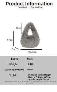 Spécifications détaillées de taille et poids pour ce sac à main gris en peluche