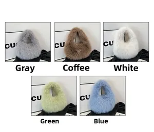 Détails des sacs à main en peluche douce en gris, marron, blanc, vert et bleu ciel