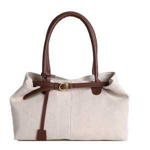Retro Canvas-Tragetasche mit kontrastierenden Ledergriffen und goldener Schnalle