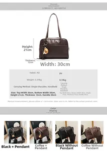 Detailed size specifications for the vintage PU leather tote bag with color options