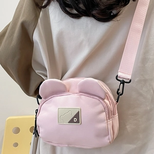 Cute Bear Ear Nylon Crossbody Bag For Women Fashion Small Square Shoulder Bag With Adjustable Strap Casual Daily Messenger Bag