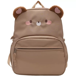 Cute khaki cartoon bear backpack for students with high-capacity pockets and 3D ears
