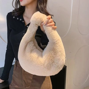 Women Plush Handbag Faux Fur Hobo Bag Soft Warm Winter Tote Bag Modern Knot Handle Daily Commuting Minimalist Bag Accessories