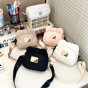 Cute cartoon bear ear canvas crossbody bag with adjustable strap in multiple colors