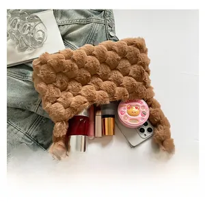 Macro view of large brown plush woven bag interior showing spacious storage capacity