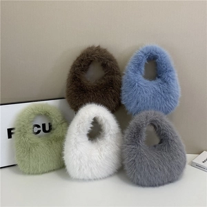 Sac à Main en Fausse Fourrure pour Femmes Simple Couleur Unie Peluche Sac Fourre-tout Doux Moelleux pour Automne Hiver