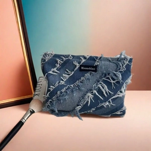Retro Microfiber Fringe Makeup Bag Large Capacity Distressed Patchwork Toiletry Bag Vintage Zipper Cosmetic Clutch For Women