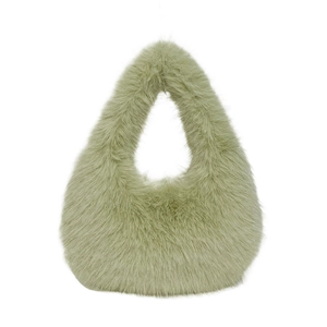 Sac à main élégant en fausse fourrure vert clair avec forme triangulaire et poignée douce