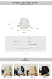 Detailed dimensions of nylon crossbody phone bag with star pattern and color options