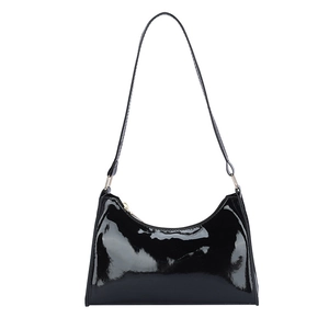 Sac baguette classique en cuir verni noir avec finition brillante et bandoulière