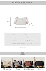 Detail chart of 0.10kg nylon crossbody bag showing 26cm x 18cm dimensions and colors