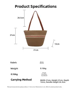 Spécifications de taille pour un sac fourre-tout en paille avec rubans ethniques