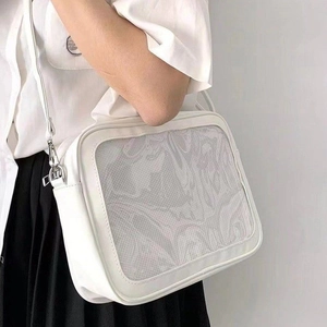 Sac à Bandoulière Style Preppy pour Femmes Ita Bag Avec Fenêtre en PVC Transparente pour Fans d'Anime Sac Uniforme JK Japonais Petit Sac Carré Couleur Unie